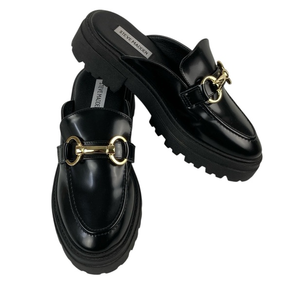 NEW Steve Madden Miskk Black Loafer Mules - Picture 1 of 11
